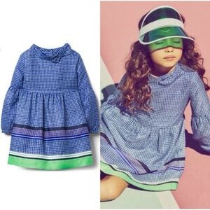 Janie and Jack Girls Blue Green Print Long Sleeve Dress Size 10